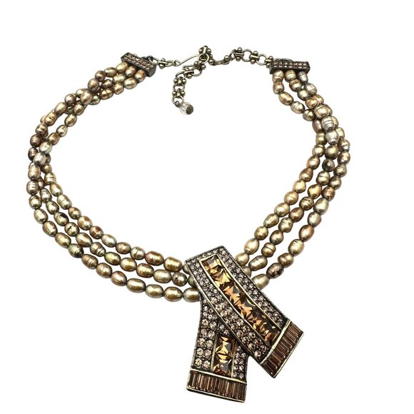 Heidi Daus Pink Crystal Pearl Bronze Tone 16 to 18 Inch Necklace - Picture 2 of 3